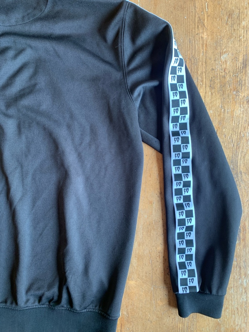 10.Deep Black Track Bomber Jacket with White Accent Tape - Picture 12 of 16